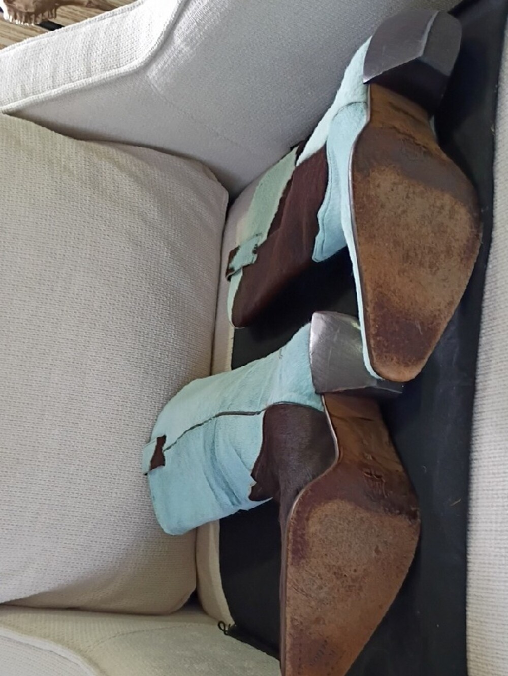 DONALD PLINER Two-Tone Blue & Brown/BLACK Cowhide Western Boots - Picture 3 of 5